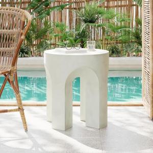 Christopher Knight Home Outdoor Round Side Table,Patio Garden Stool End Coffee Table,Decorative Accent Table for Patio,or Balcony,Lightweight Concrete Material,Black Marble(Antique White ottilie)