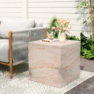 Christopher Knight Home Outdoor Round Side Table,Patio Garden Stool End Coffee Table,Decorative Accent Table for Patio,or Balcony,Lightweight Concrete Material,Black Marble(Travertine square)