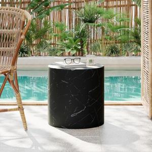 Christopher Knight Home Outdoor Round Side Table,Patio Garden Stool End Coffee Table,Decorative Accent Table for Patio,or Balcony,Lightweight Concrete Material,Black Marble(Black Marble round)