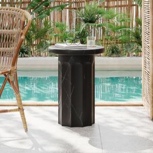 Christopher Knight Home Outdoor Round Side Table,Patio Garden Stool End Coffee Table,Decorative Accent Table for Patio,or Balcony,Lightweight Concrete Material,Black Marble(Black Marble mervynt)