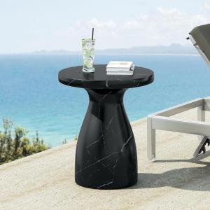 Christopher Knight Home Outdoor Round Side Table,Patio Garden Stool End Coffee Table,Decorative Accent Table for Patio,or Balcony,Lightweight Concrete Material,Black Marble(Black jayme)