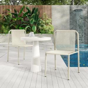 Christopher Knight Home Set of 2 Burgess Minimalist Patio Wicker Stacking Dining Chairs, Outdoor PE Rattan Accent Armless Chair, Sturdy Metal Frame Garden/Porch/Backyard Stackable Side Chair, Orange(White)