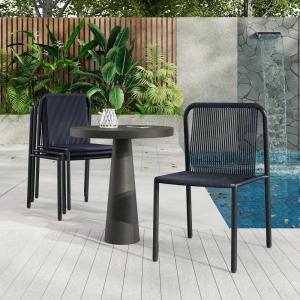 Christopher Knight Home Set of 4 Burgess Minimalist Patio Wicker Stacking Dining Chairs, Outdoor PE Rattan Accent Armless Chair, Sturdy Metal Frame Garden/Porch/Backyard Stackable Side Chair, Orange(Black)