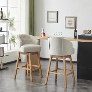 Christopher Knight Home Winaw 33.25″ Counter Stools Set of 2, Upholstered Counter Height Bar Stools, Swivel Seat Barstools, Arm Kitchen Chairs, Barstools for Home Bar, Kitchen Counter, Beige+Black(Natural + Beige)