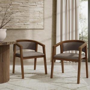 Christopher Knight Home Yunara Comfy Boucle Upholstered Dining Chairs Set of 2, Wooden Kitchen Chair with Curved Open Backrest, Mid Century Modern Living Room Chairs Set of 2, Light Brown + Walnut(Dark Brown + Walnut)