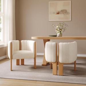 Christopher Knight Home Yusi Fabric Upholstered Dining Chairs Set of 2, Modern Wooden Dining Armchair, Curved Backrest Kitchen Side Chair, Living Room Accent Chair for Extra Seat, Beige + Natural(Beige + Natural)