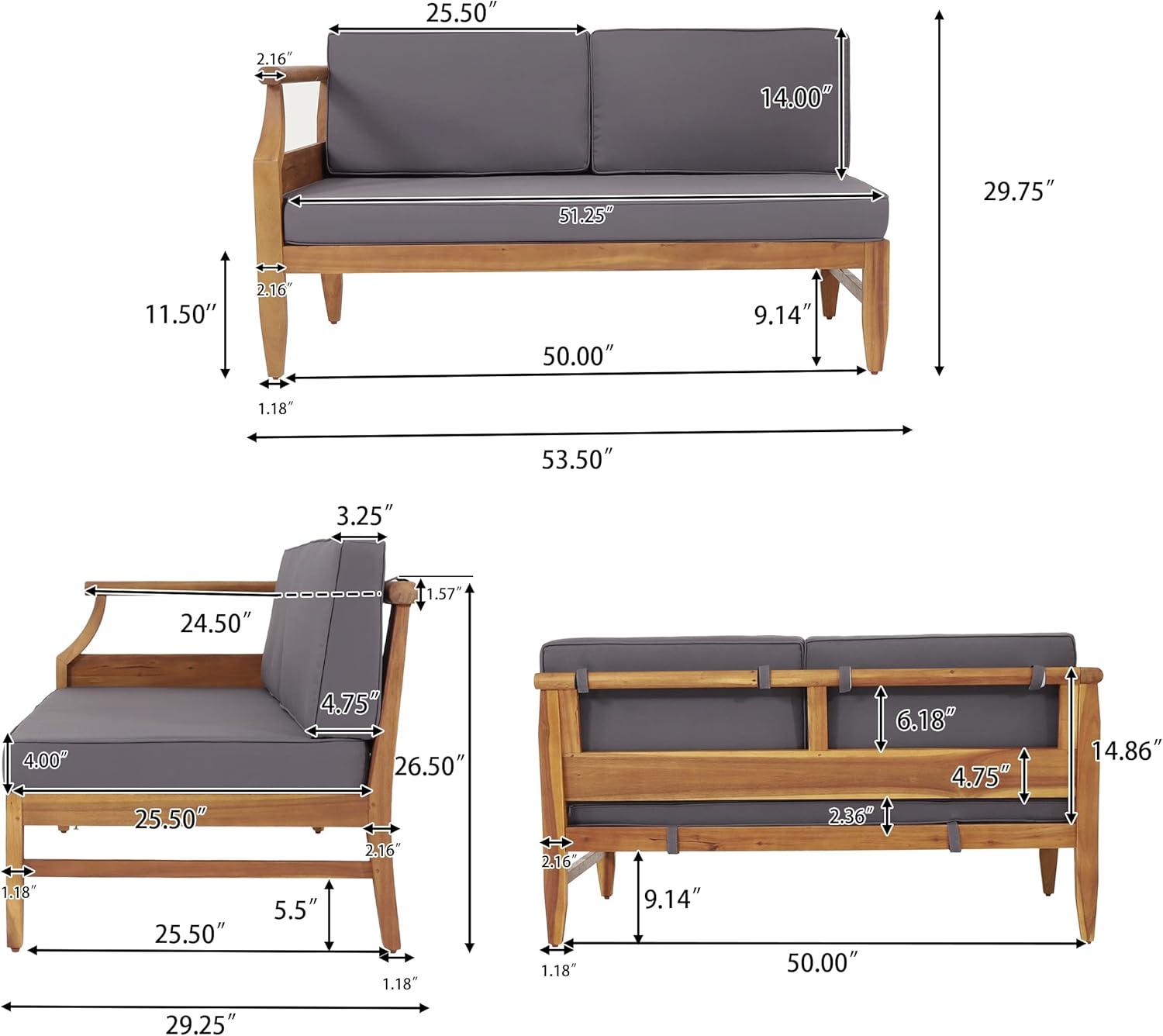 imageAston Outdoor 5 Seater Sectional Chat Set with Cushions Acacia Wood TeakDark Gray