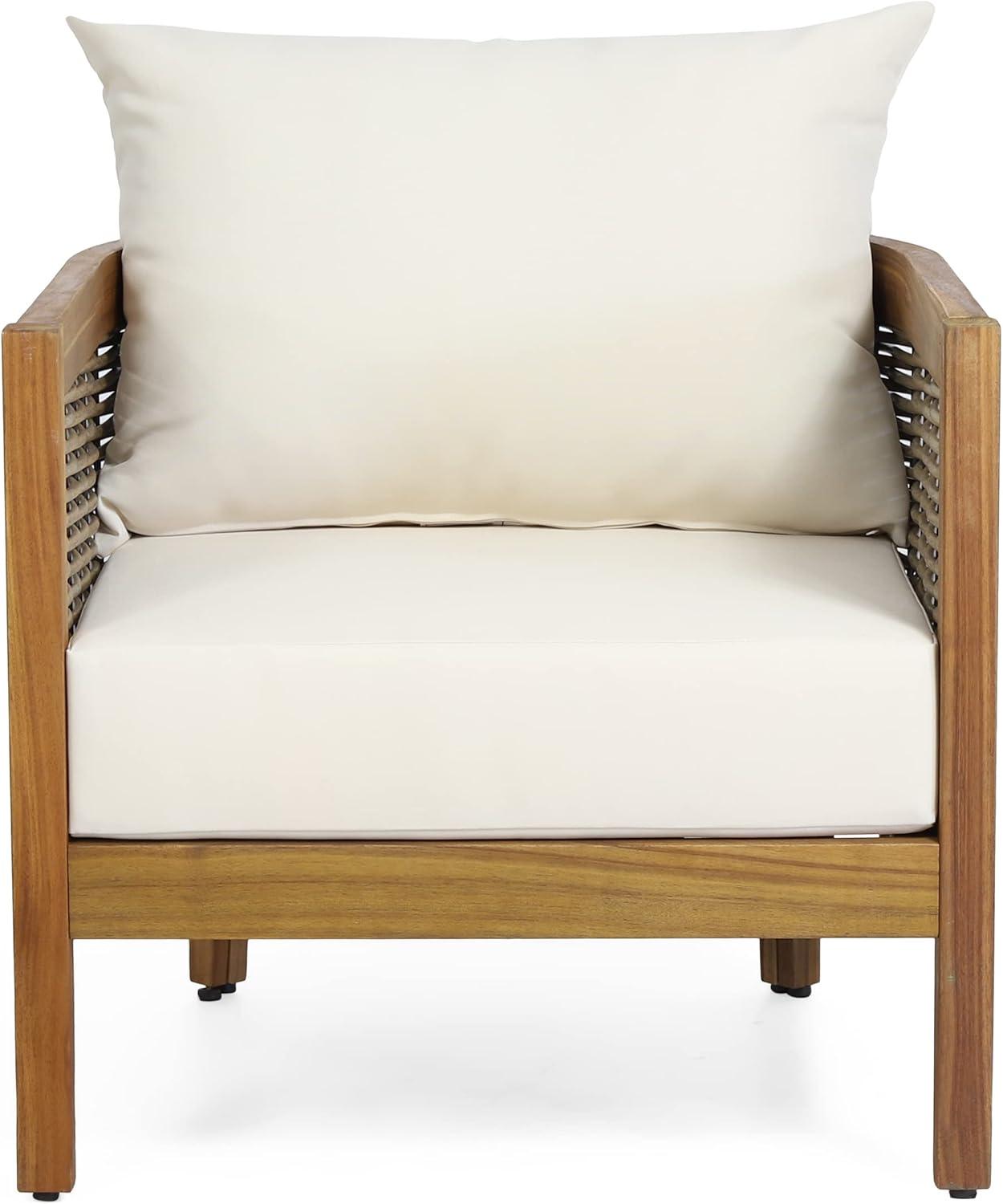 imageCHRISTOPHER KNIGHT HOME Burchett Outdoor 4pc Chat Set Acacia Wood and Wicker TeakMixed BrownBeigeOutdoor Chat Set