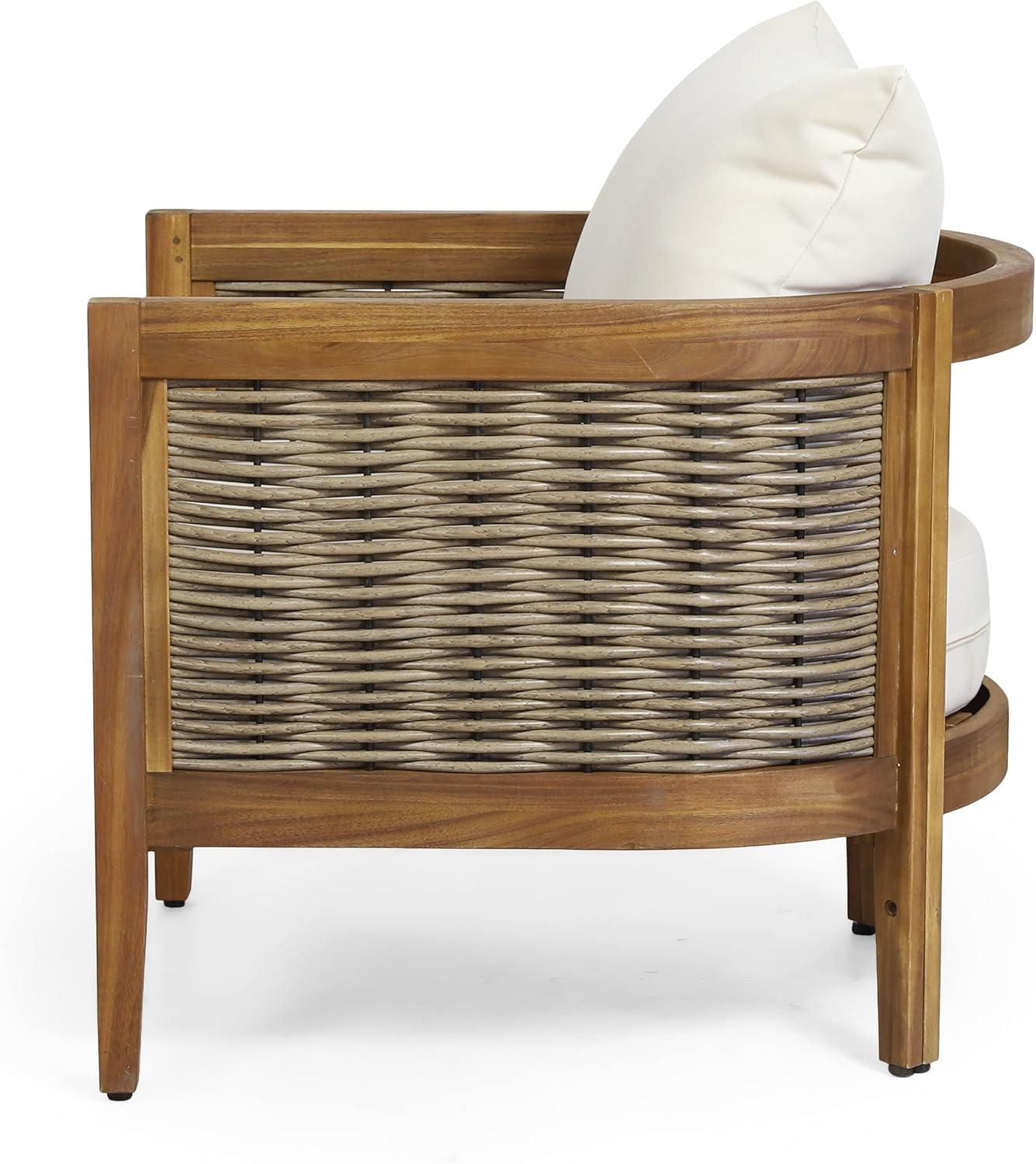imageCHRISTOPHER KNIGHT HOME Burchett Outdoor 4pc Chat Set Acacia Wood and Wicker TeakMixed BrownBeigeOutdoor Chat Set
