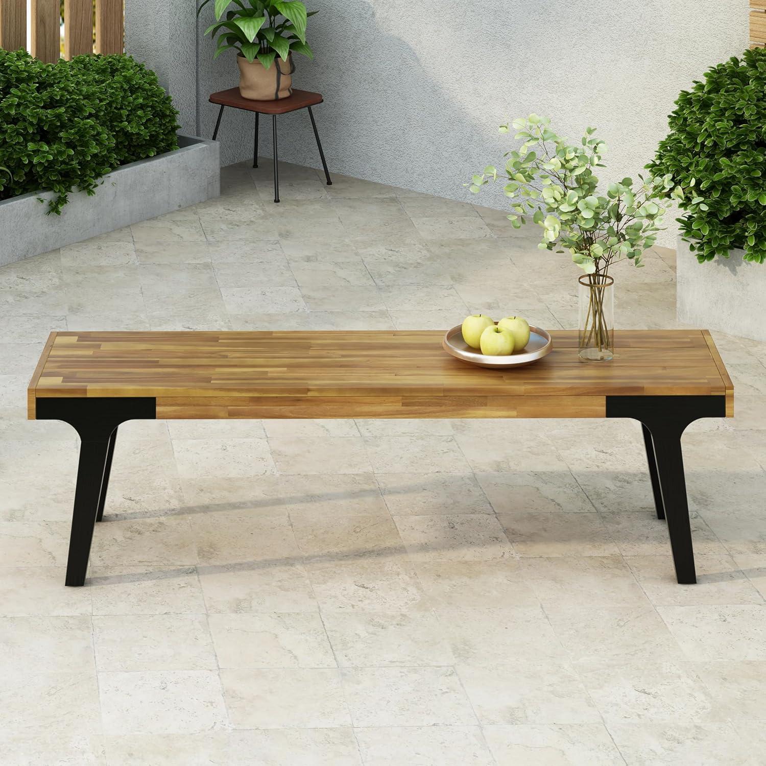 imageChristopher Knight Home 3 Piece Patio Dining TableAcacia Wood Table Bench Dining Set2 Wood Benches with 69 Large Dining TableIndustrial Style Dining Furniture Set for Outdoor Deck Yard Porch