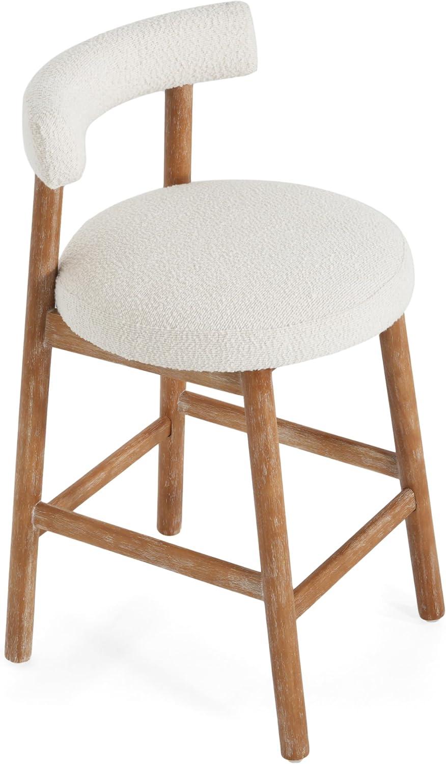 imageChristopher Knight Home Annes Counter Height Bar Stools Set of 2 Boucle Fabric Round Bar Stool for Kitchen Island Wooden Dining Room Chair Counter Stool with Footrest NaturalMilky WhiteNaturalmilky White