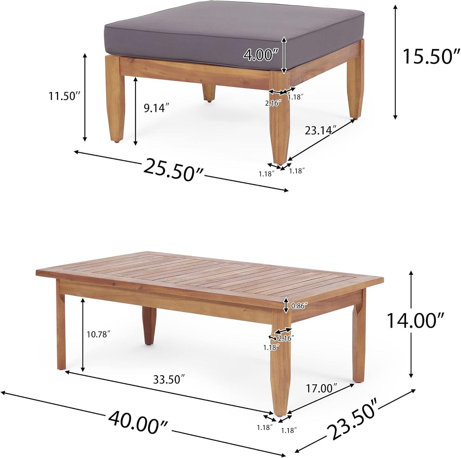imageChristopher Knight Home Aston Outdoor 3 Seater Sofa Chat Set with Ottoman Acacia Wood TeakDark Gray