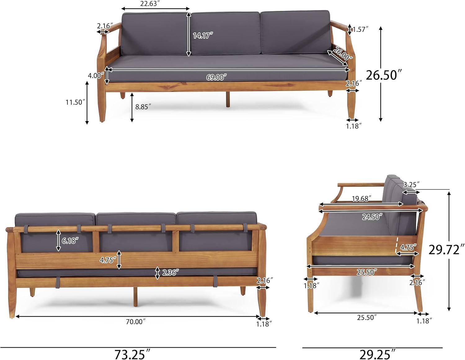imageChristopher Knight Home Aston Outdoor 3 Seater Sofa Chat Set with Ottoman Acacia Wood TeakDark Gray