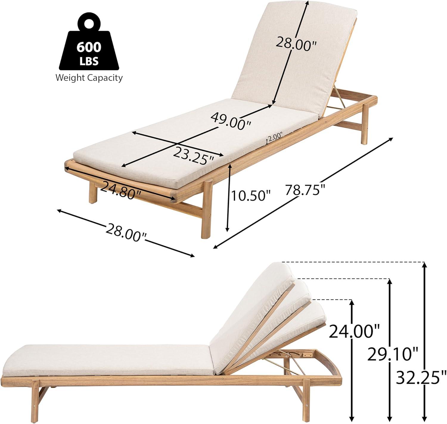 imageChristopher Knight Home Brolen Acacia Wood Chaise Lounge Chair Outdoor Set of 4 Patio Outdoor Chaise Lounge with Cushions Adjustable Backrest Lounge Sofa Wooden Sunbathing Pool Lounger TeakBeige