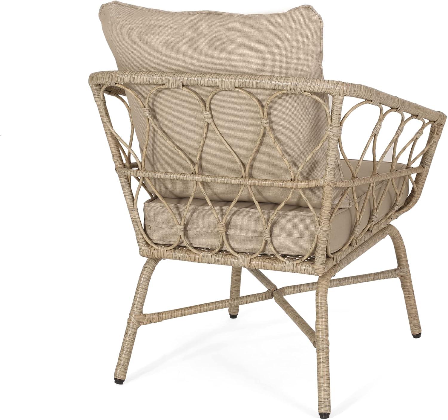 imageChristopher Knight Home Bruce Outdoor Club Chairs with Cushions Wicker Light BrownBeige Set of 2
