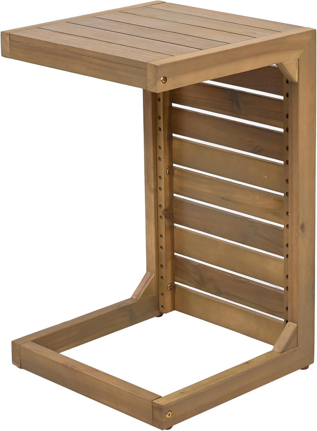 imageChristopher Knight Home CShaped End Table Acacia Wood Patio Side TablePatio Garden Stool Coffee End TableDecorative Table for Patio or BalconyBrownBrown Finish