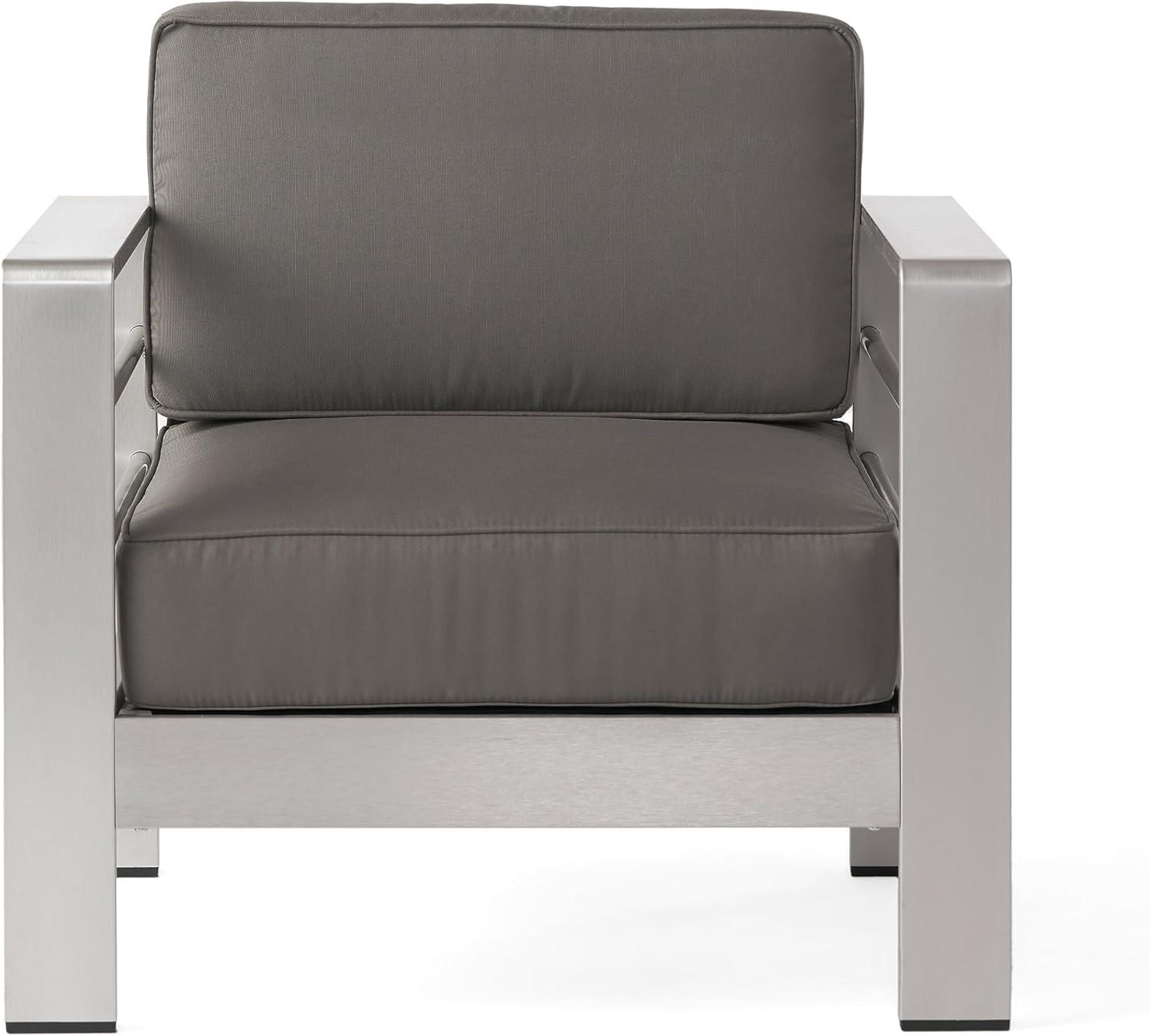 imageChristopher Knight Home Cape Coral Outdoor Aluminum Chat Set with Fire Table Khaki Light Grey