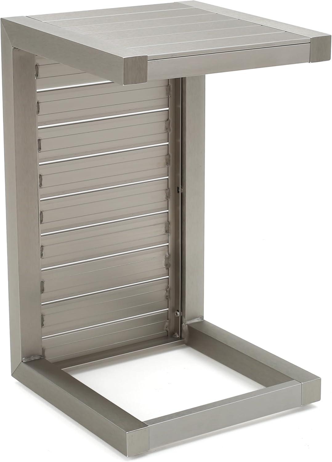 imageChristopher Knight Home Cape Coral Outdoor Aluminum Club Chairs with Side Table Khaki Silver