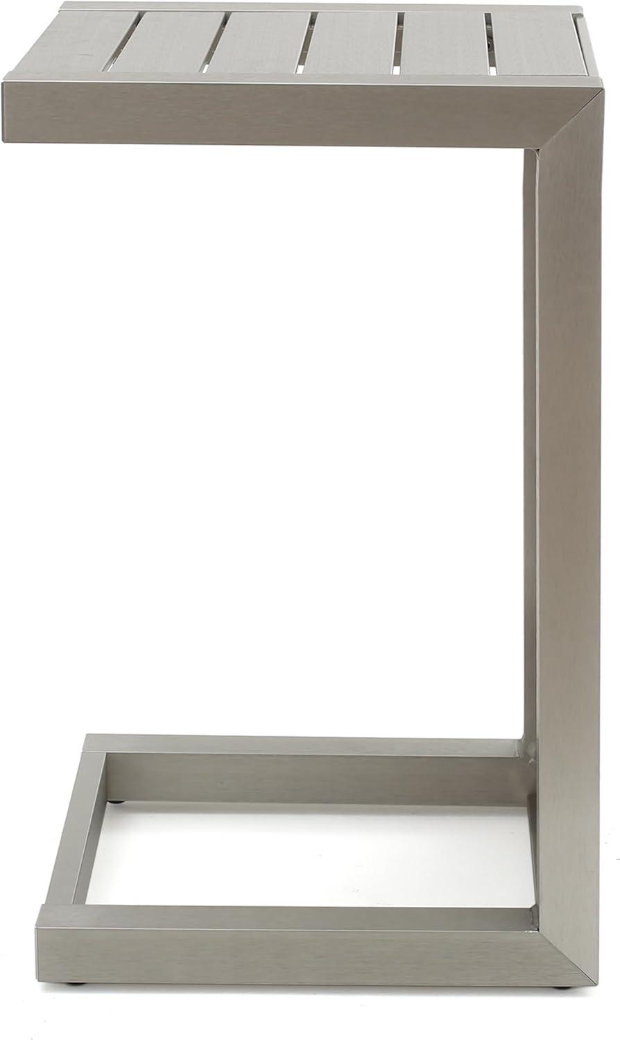 imageChristopher Knight Home Cape Coral Outdoor Aluminum Club Chairs with Side Table Khaki Silver