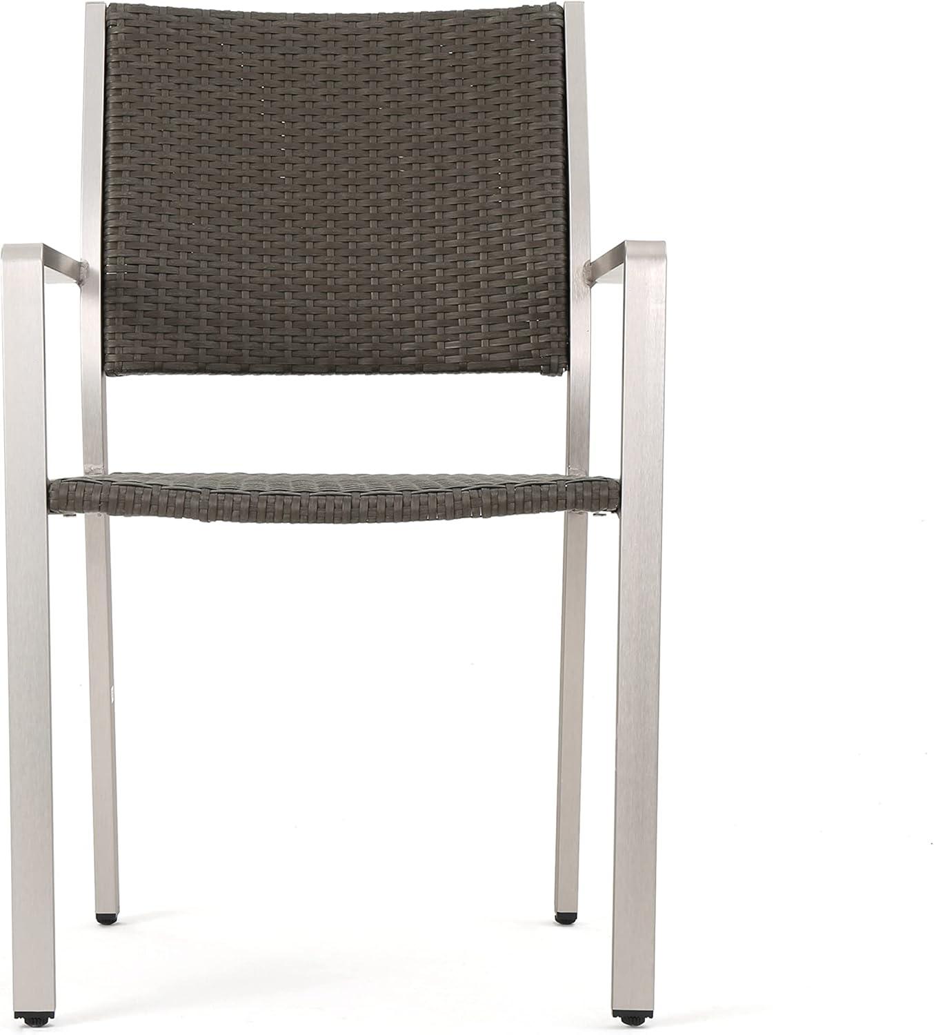 imageChristopher Knight Home Cape Coral Outdoor Aluminum and Wicker 4Seater Dining Set Silver and Gray