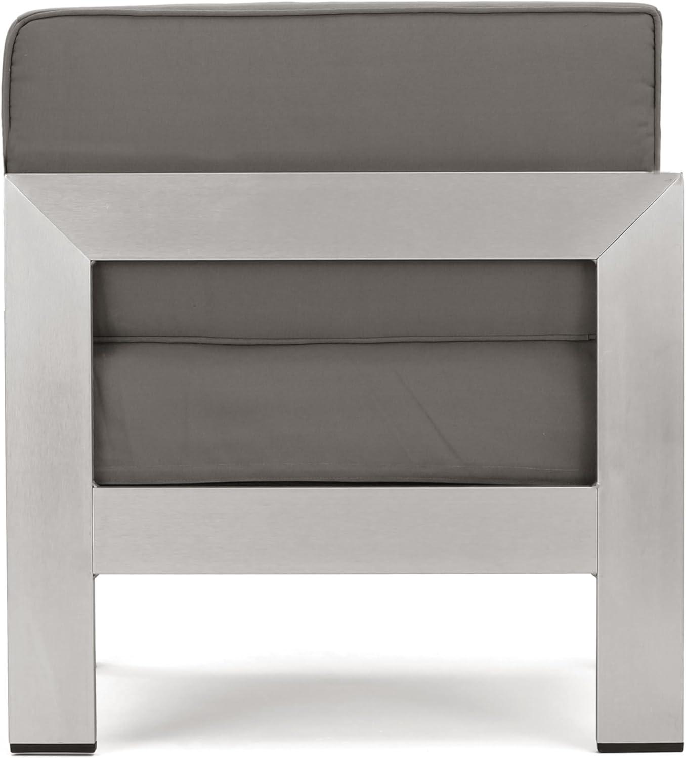 imageChristopher Knight Home Cape Coral Outdoor VShaped Sofa set with Fire Table Khaki Dark Grey