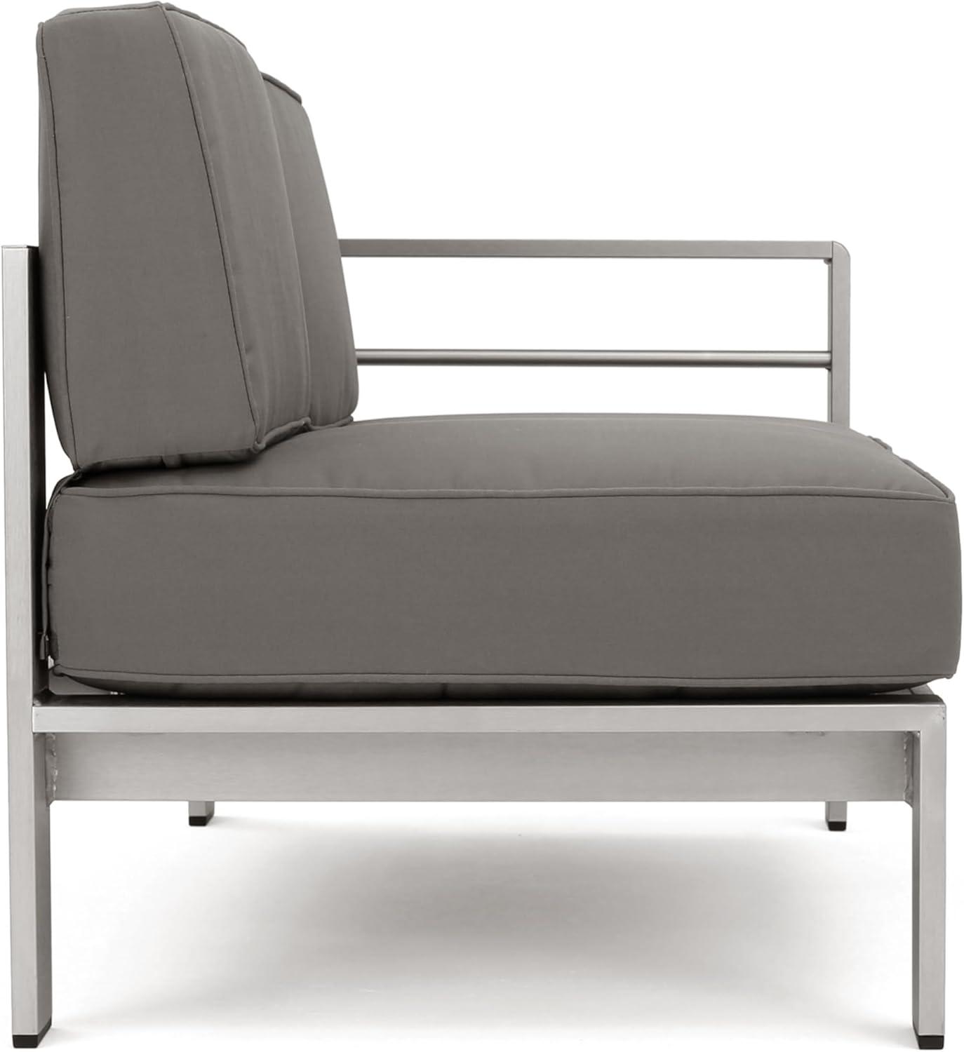 imageChristopher Knight Home Cape Coral Outdoor VShaped Sofa set with Fire Table Khaki Dark Grey