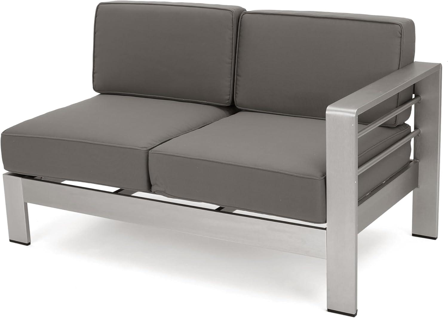 imageChristopher Knight Home Cape Coral Outdoor VShaped Sofa set with Fire Table Khaki Dark Grey