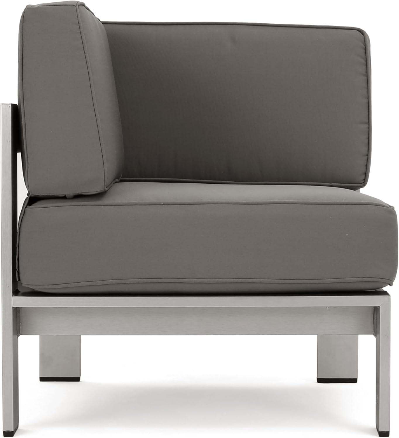 imageChristopher Knight Home Cape Coral Outdoor VShaped Sofa set with Fire Table Khaki Dark Grey