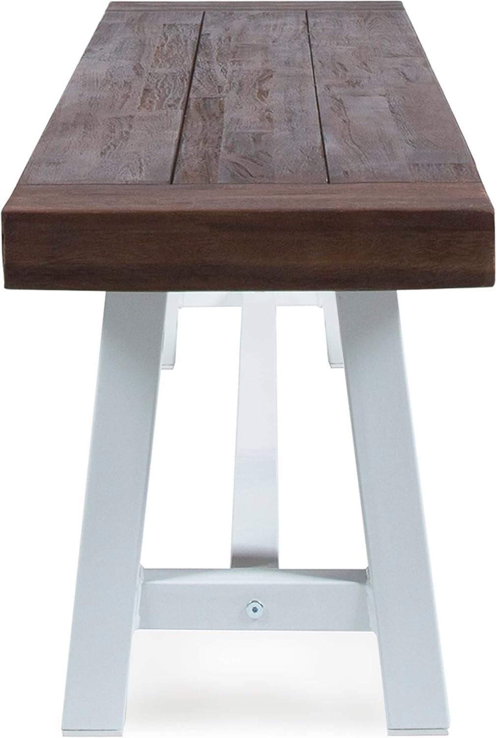 imageChristopher Knight Home Carlisle Outdoor Benches Acacia Wood Sandblasted Dark BrownWhite Set of 2