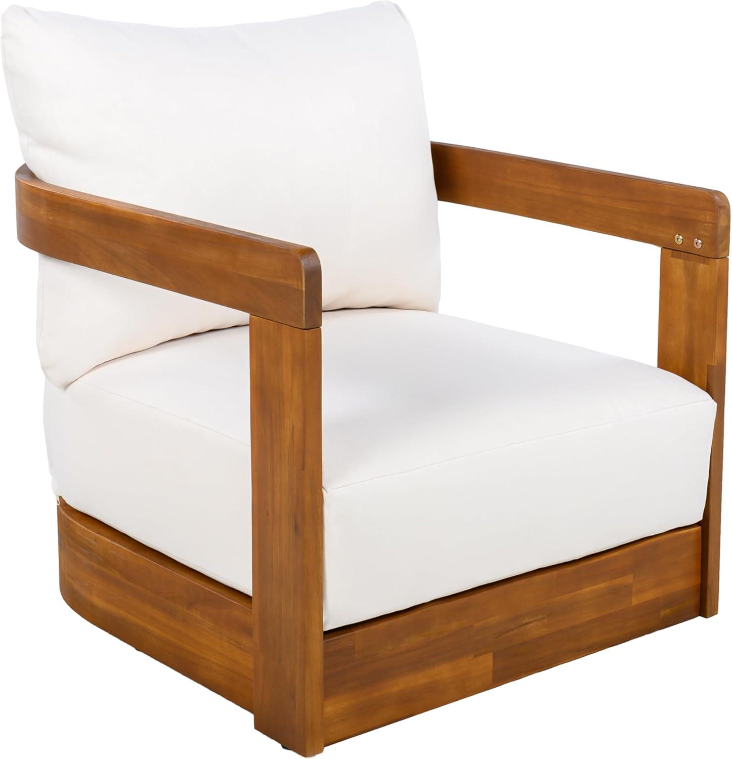 imageChristopher Knight Home Chloe Acacia Wood Lounge Chair Outdoor Set of 2 Curved Tub Design Accent Chairs with Weather Resistant Cushion Comfy Low Profile Reading Seating for Backyard Teak Beige
