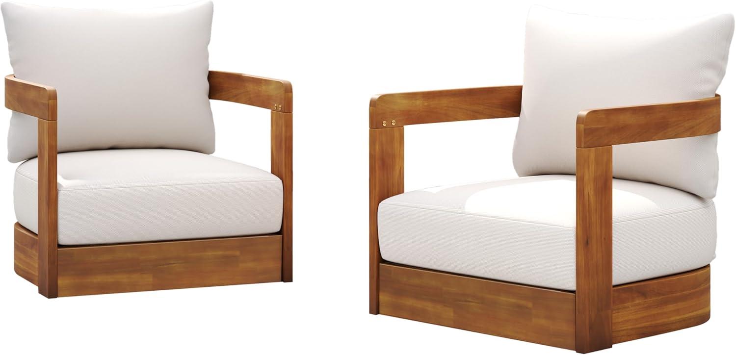 imageChristopher Knight Home Chloe Acacia Wood Lounge Chair Outdoor Set of 2 Curved Tub Design Accent Chairs with Weather Resistant Cushion Comfy Low Profile Reading Seating for Backyard Teak Beige