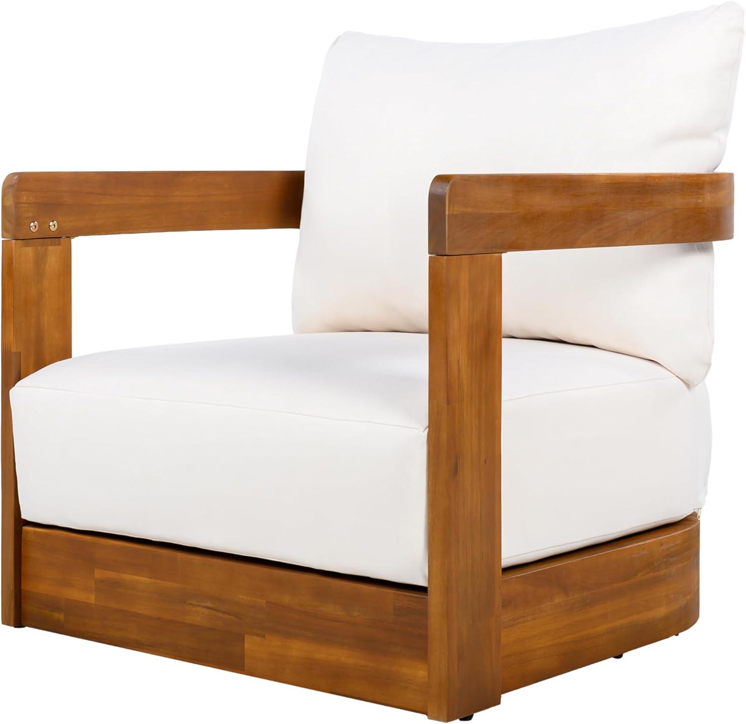 imageChristopher Knight Home Chloe Acacia Wood Lounge Chair Outdoor Set of 2 Curved Tub Design Accent Chairs with Weather Resistant Cushion Comfy Low Profile Reading Seating for Backyard Teak Beige