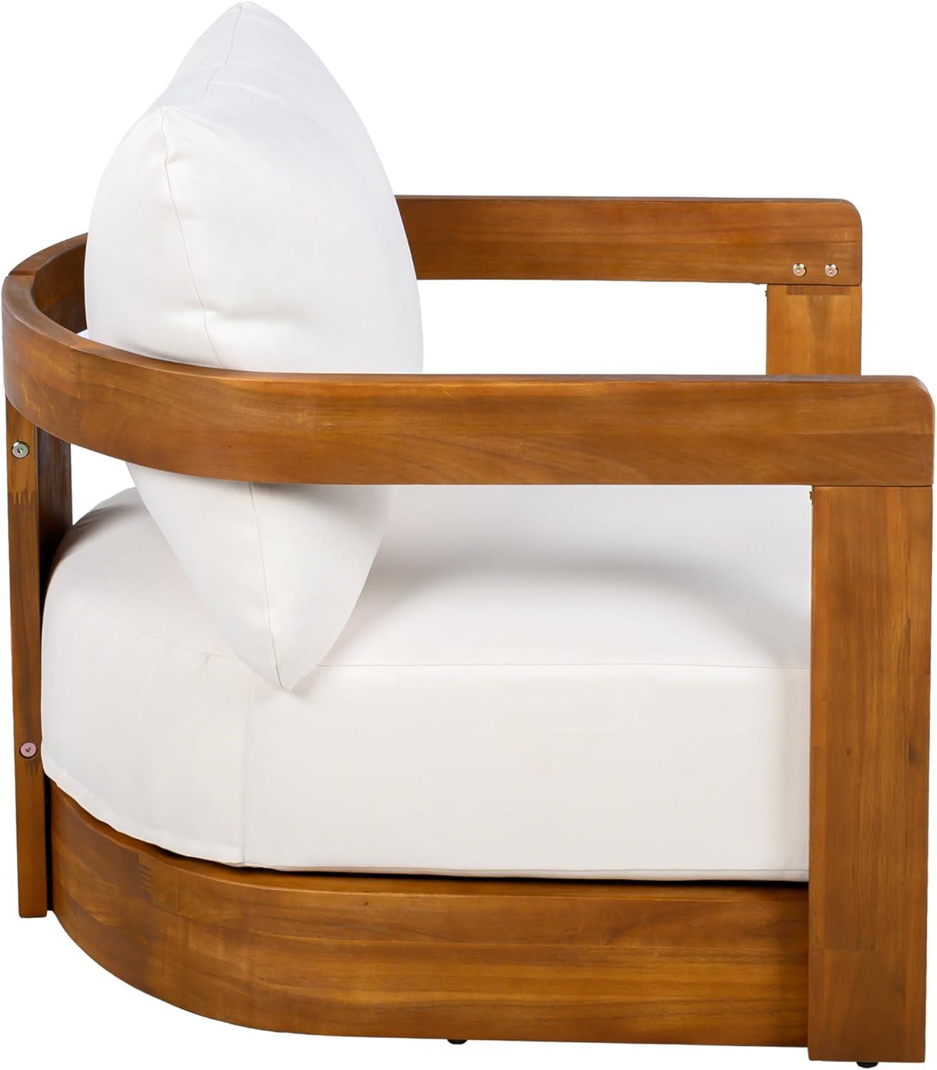 imageChristopher Knight Home Chloe Acacia Wood Lounge Chair Outdoor Set of 2 Curved Tub Design Accent Chairs with Weather Resistant Cushion Comfy Low Profile Reading Seating for Backyard Teak Beige