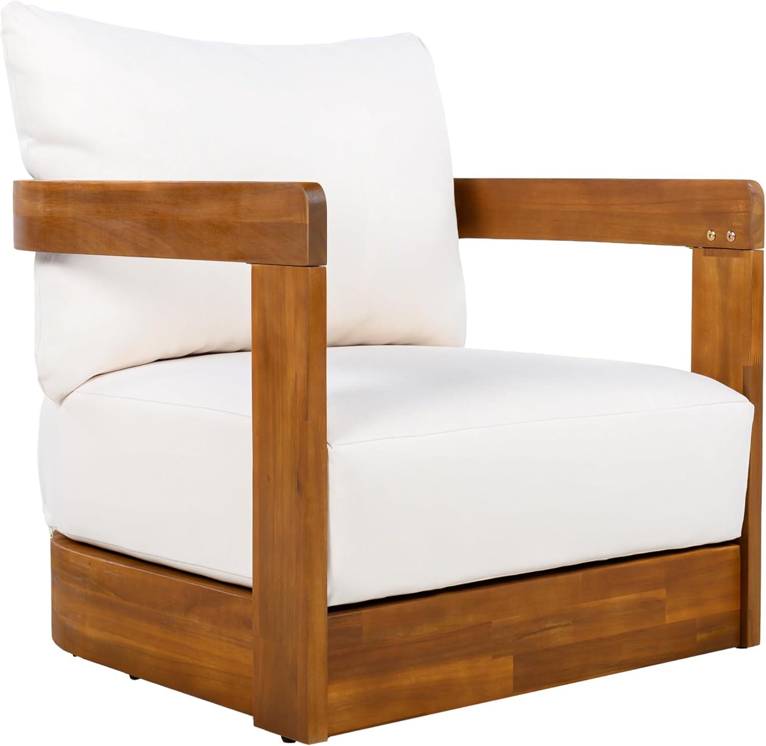 imageChristopher Knight Home Chloe Acacia Wood Lounge Chair Outdoor Set of 2 Curved Tub Design Accent Chairs with Weather Resistant Cushion Comfy Low Profile Reading Seating for Backyard Teak Beige