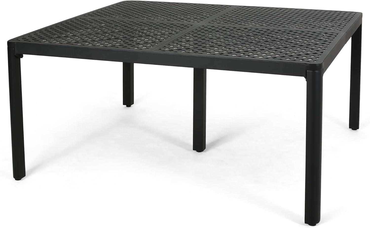 imageChristopher Knight Home Coadn Outdoor Aluminum Dining Table 61quot Square Patio Table with Woven Metal Tabletop Antique Matte Black Cast Aluminum Garden Table for Poolside ampamp Patio Dining