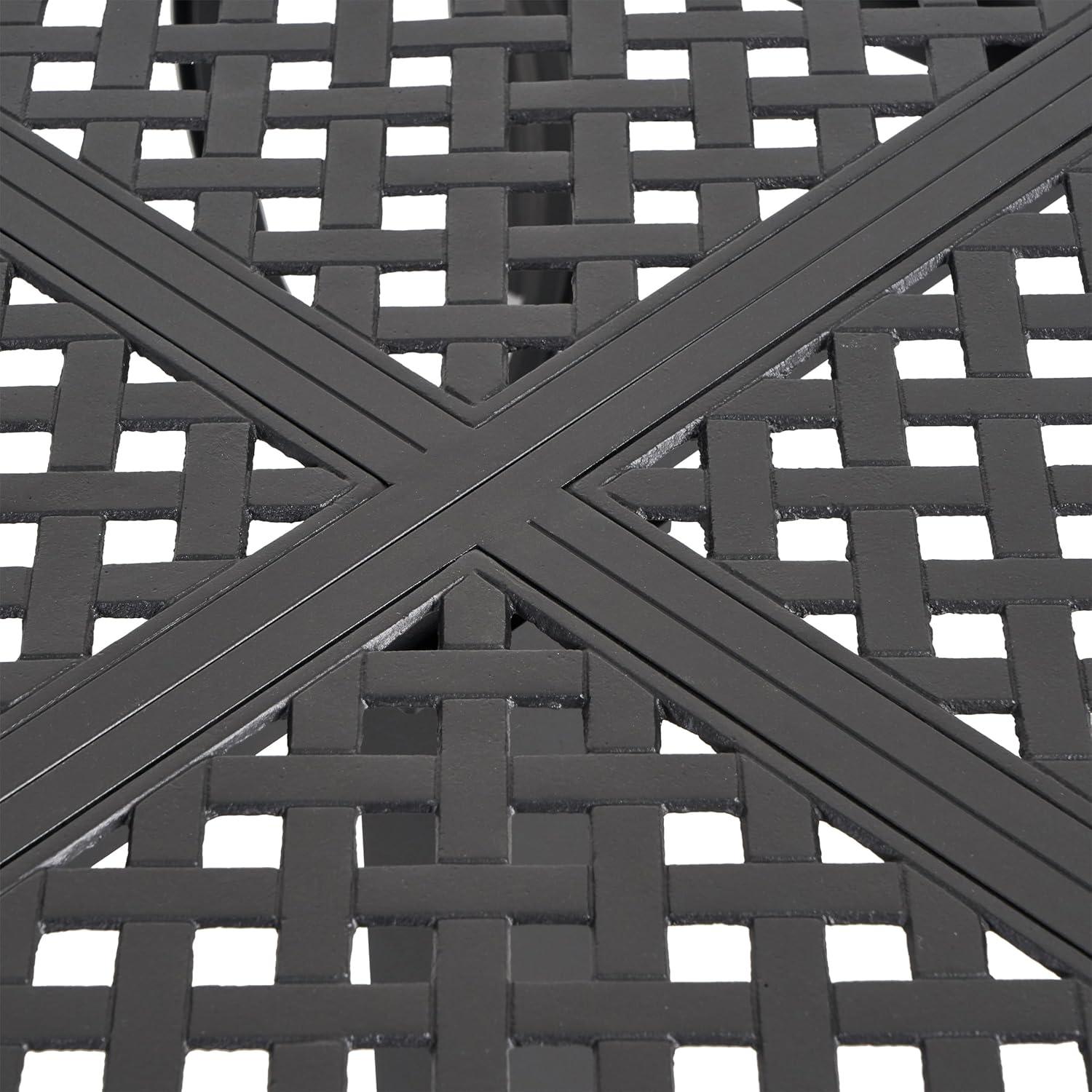 imageChristopher Knight Home Coadn Outdoor Aluminum Dining Table 61quot Square Patio Table with Woven Metal Tabletop Antique Matte Black Cast Aluminum Garden Table for Poolside ampamp Patio Dining