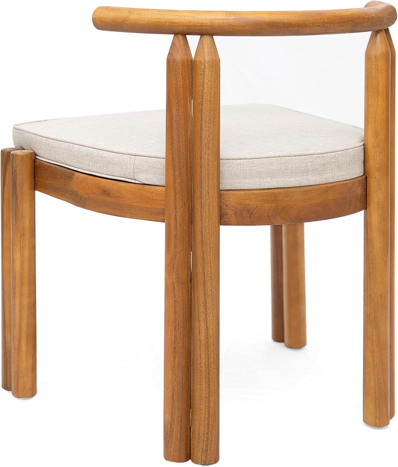 imageChristopher Knight Home Coves Acacia Wood Outdoor Dining Chair Set of 2 with Cushion Wood Kitchen Side Chair Multifunctional Patio Armless Chair Patio Furniture Set for Outdoor Dining Teak Beige