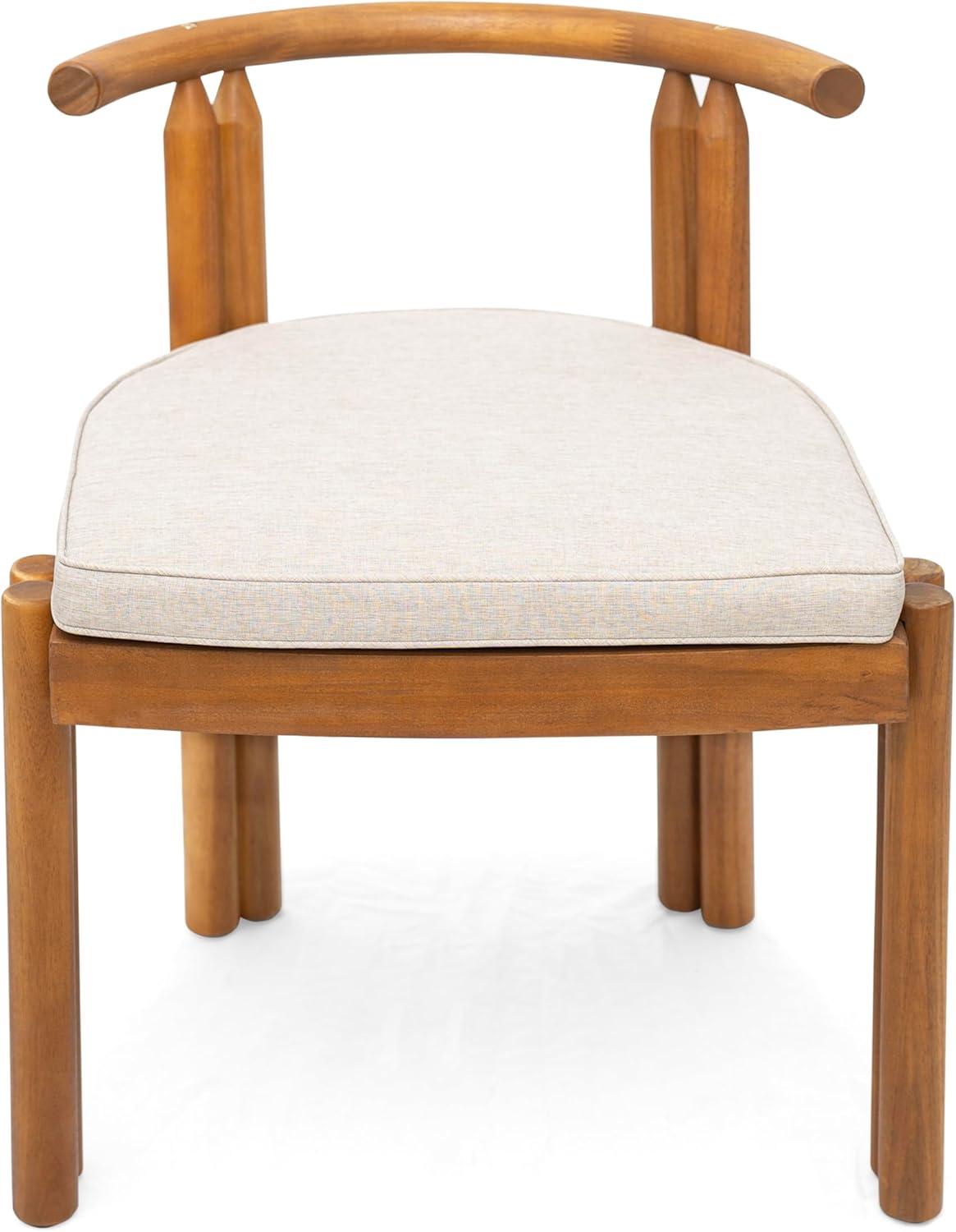 imageChristopher Knight Home Coves Acacia Wood Outdoor Dining Chair Set of 2 with Cushion Wood Kitchen Side Chair Multifunctional Patio Armless Chair Patio Furniture Set for Outdoor Dining Teak Beige