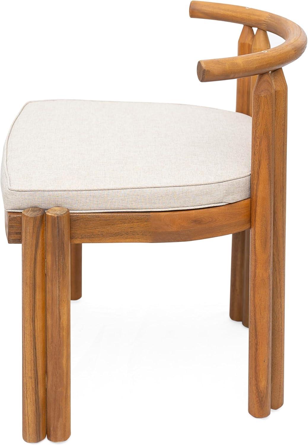imageChristopher Knight Home Coves Acacia Wood Outdoor Dining Chair Set of 2 with Cushion Wood Kitchen Side Chair Multifunctional Patio Armless Chair Patio Furniture Set for Outdoor Dining Teak Beige