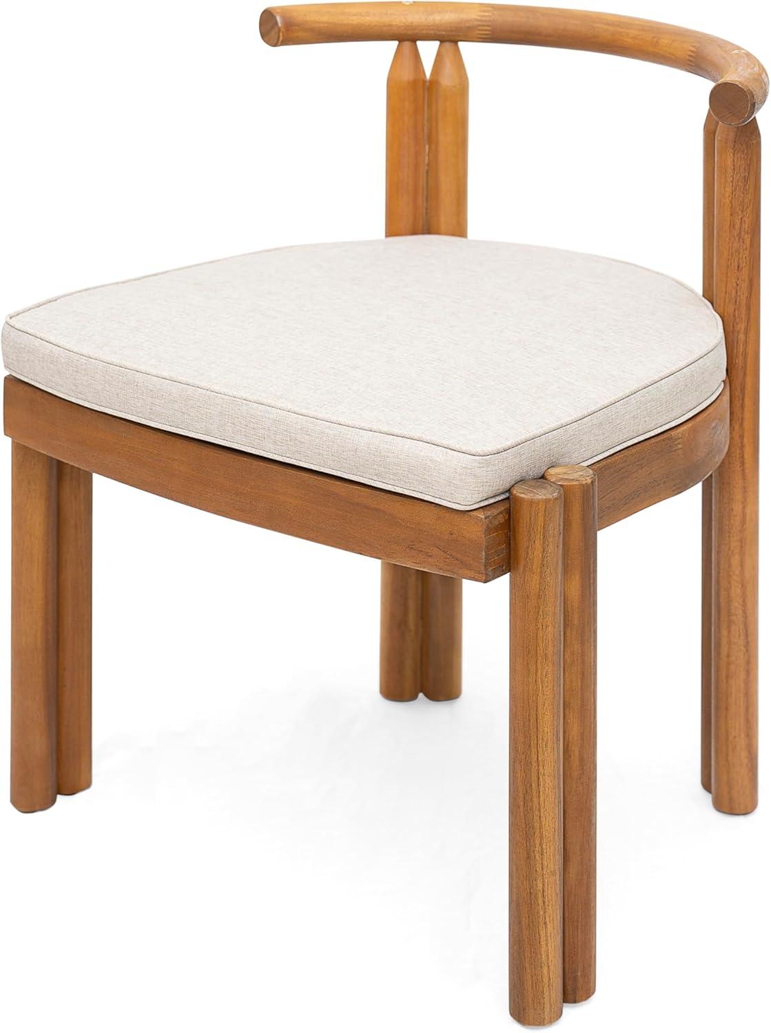 imageChristopher Knight Home Coves Acacia Wood Outdoor Dining Chair Set of 2 with Cushion Wood Kitchen Side Chair Multifunctional Patio Armless Chair Patio Furniture Set for Outdoor Dining Teak Beige
