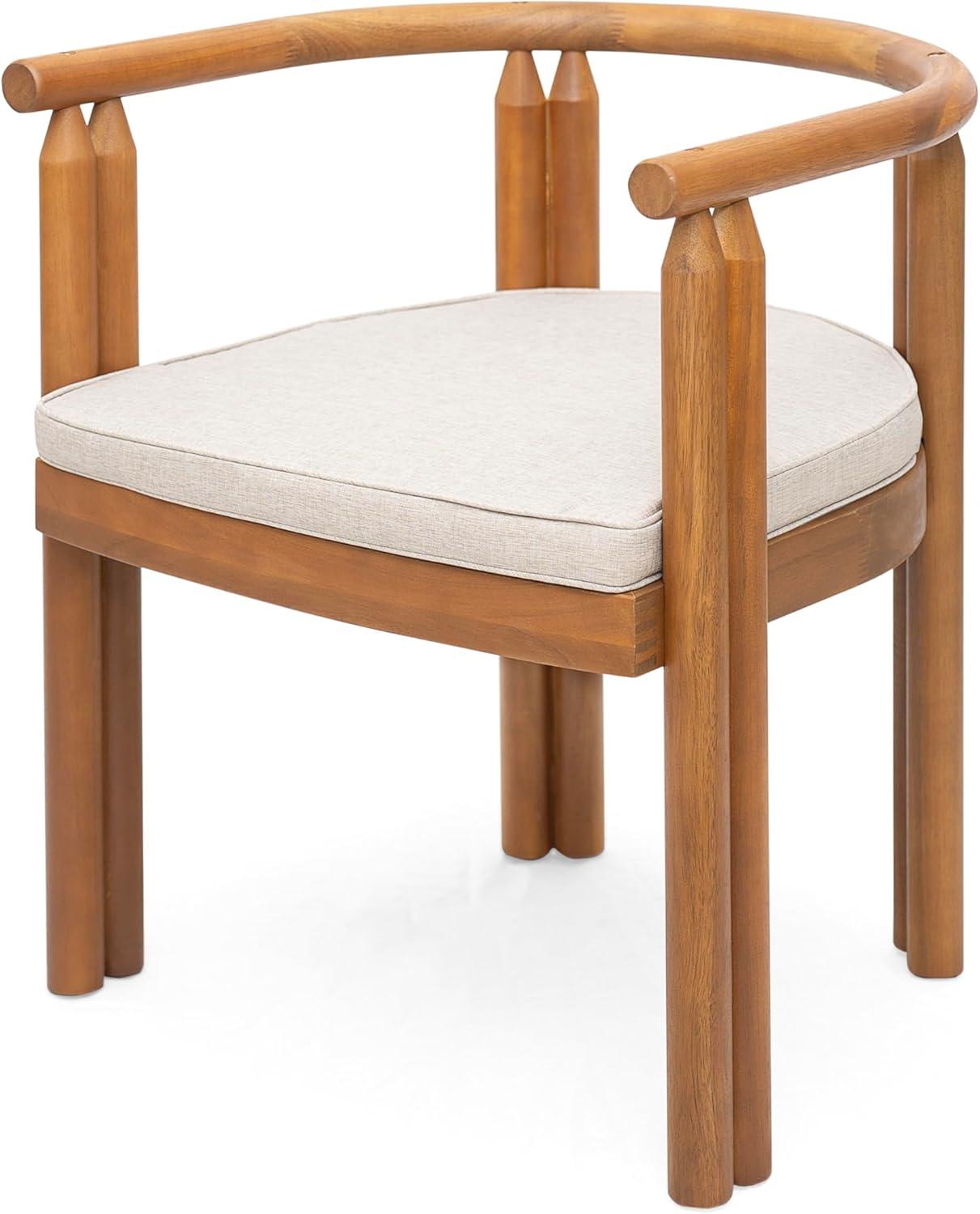 imageChristopher Knight Home Coves Acacia Wood Outdoor Dining Chair Set of 2 with Cushion Wood Kitchen Side Chair Multifunctional Patio Chair Patio Furniture Set for Outdoor Dining Teak Beige
