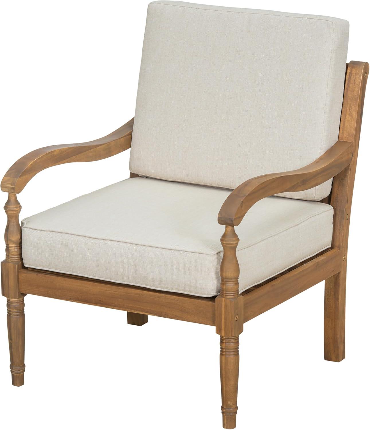 imageChristopher Knight Home Cuzz Acacia Wood Patio Chairs Set of 2 Outdoor Armchair with Thick Cushions Comfort Seating for Garden Backyard Wooden Lounge Chair Outdoor with Armrest Beige Natural