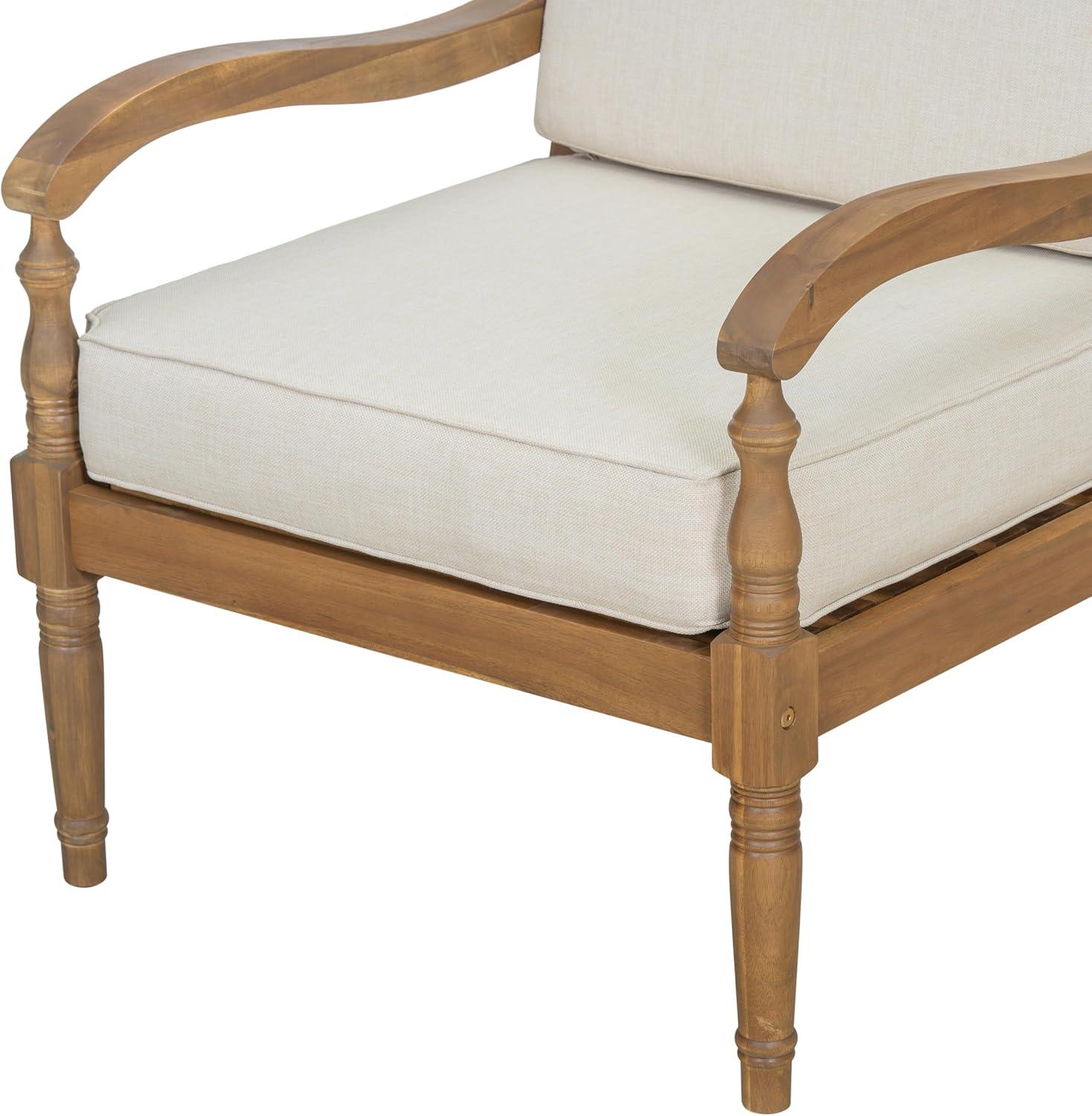 imageChristopher Knight Home Cuzz Acacia Wood Patio Chairs Set of 2 Outdoor Armchair with Thick Cushions Comfort Seating for Garden Backyard Wooden Lounge Chair Outdoor with Armrest Beige Natural