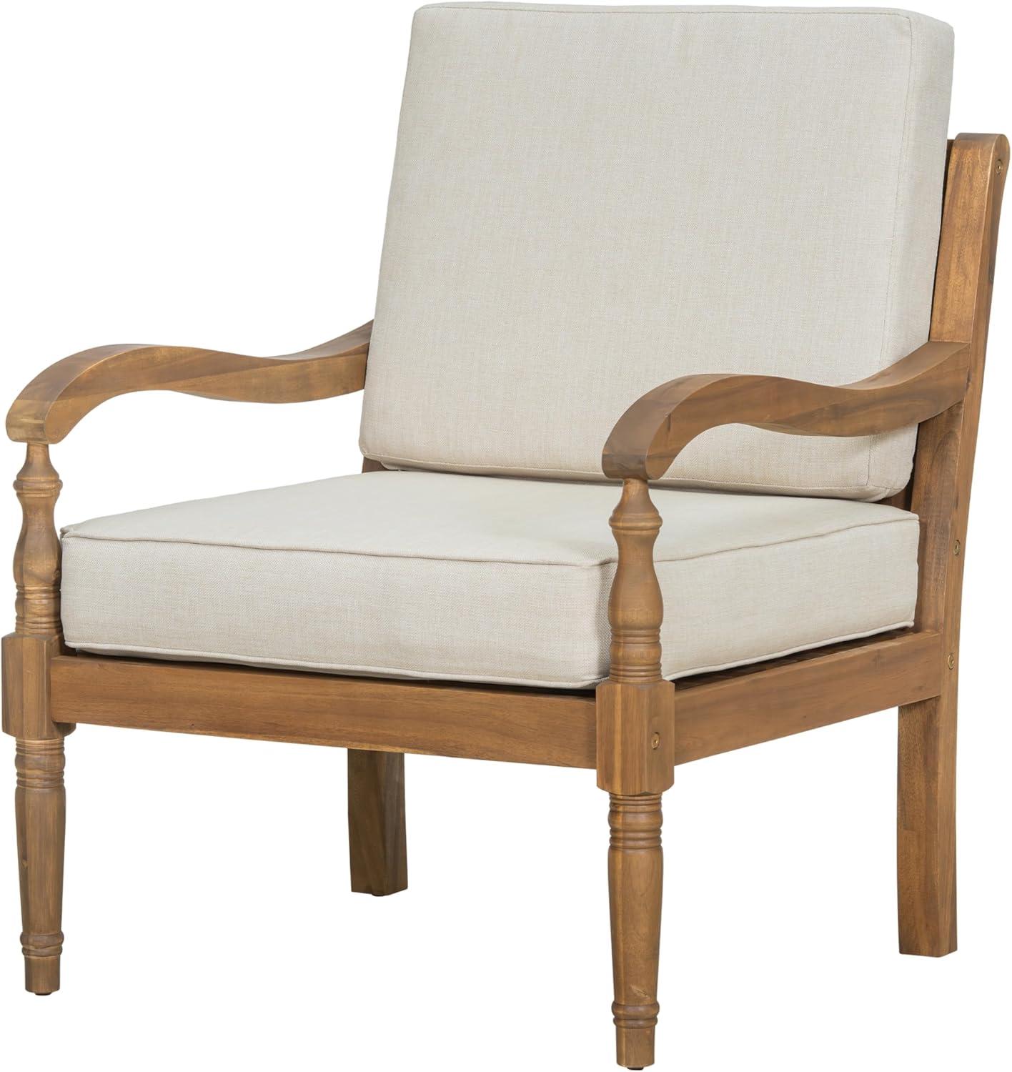 imageChristopher Knight Home Cuzz Acacia Wood Patio Chairs Set of 2 Outdoor Armchair with Thick Cushions Comfort Seating for Garden Backyard Wooden Lounge Chair Outdoor with Armrest Beige Natural