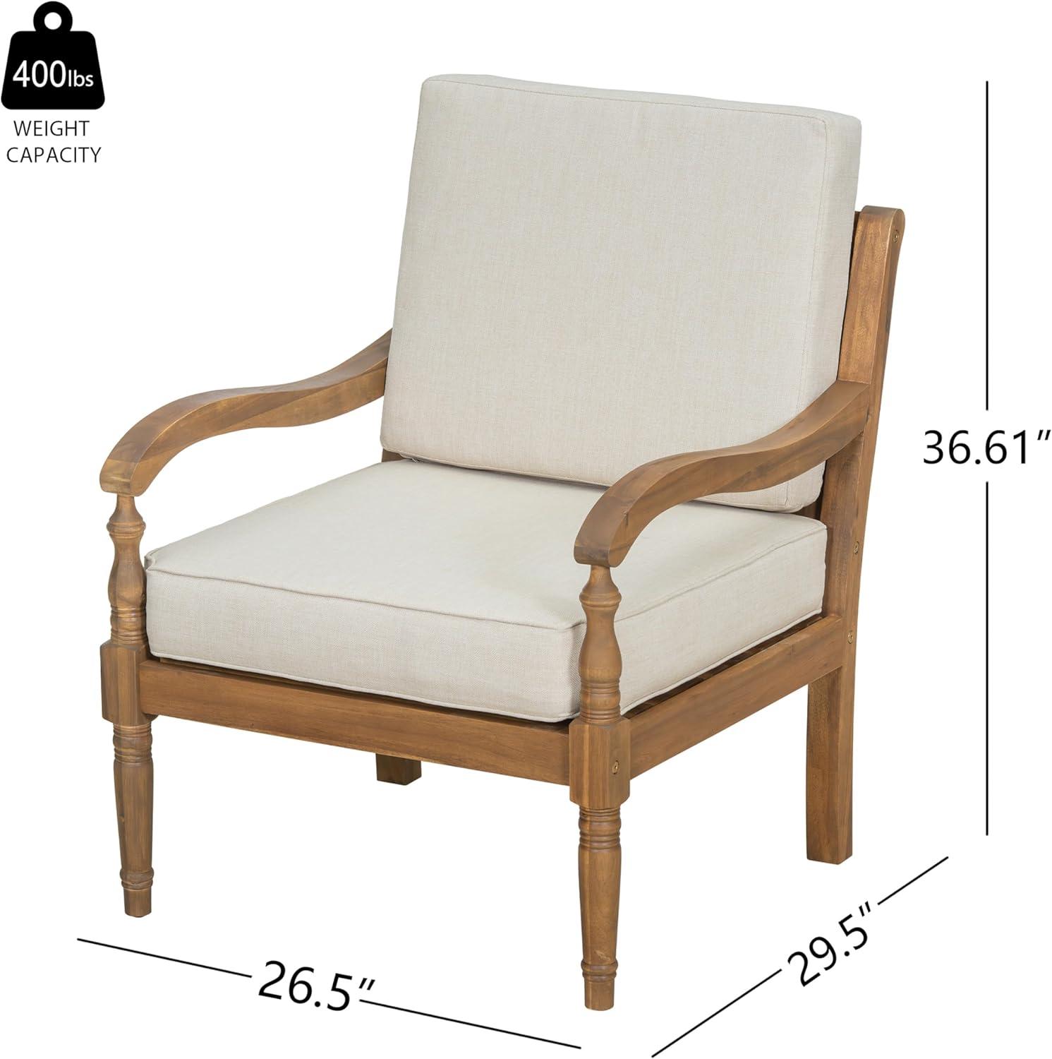 imageChristopher Knight Home Cuzz Acacia Wood Patio Chairs Set of 2 Outdoor Armchair with Thick Cushions Comfort Seating for Garden Backyard Wooden Lounge Chair Outdoor with Armrest Beige Natural
