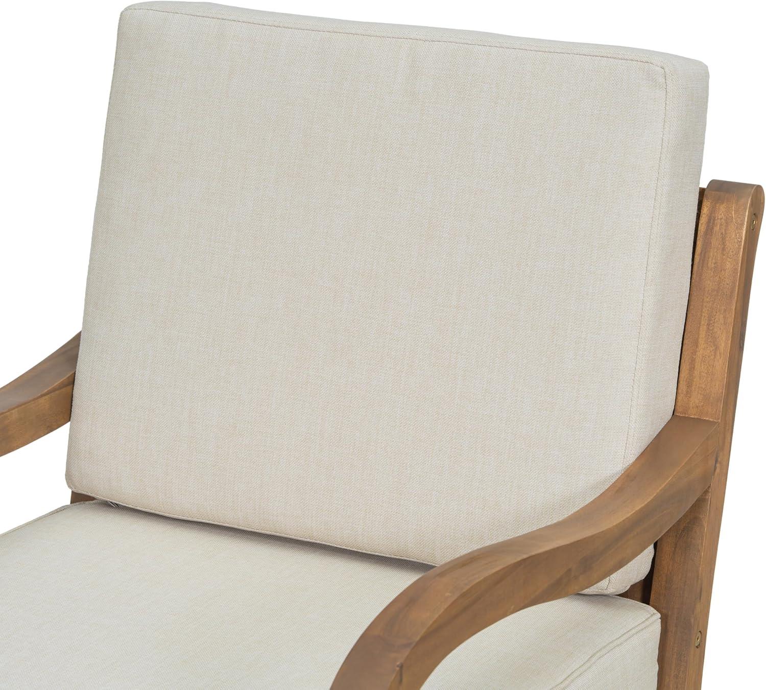 imageChristopher Knight Home Cuzz Acacia Wood Patio Chairs Set of 2 Outdoor Armchair with Thick Cushions Comfort Seating for Garden Backyard Wooden Lounge Chair Outdoor with Armrest Beige Natural