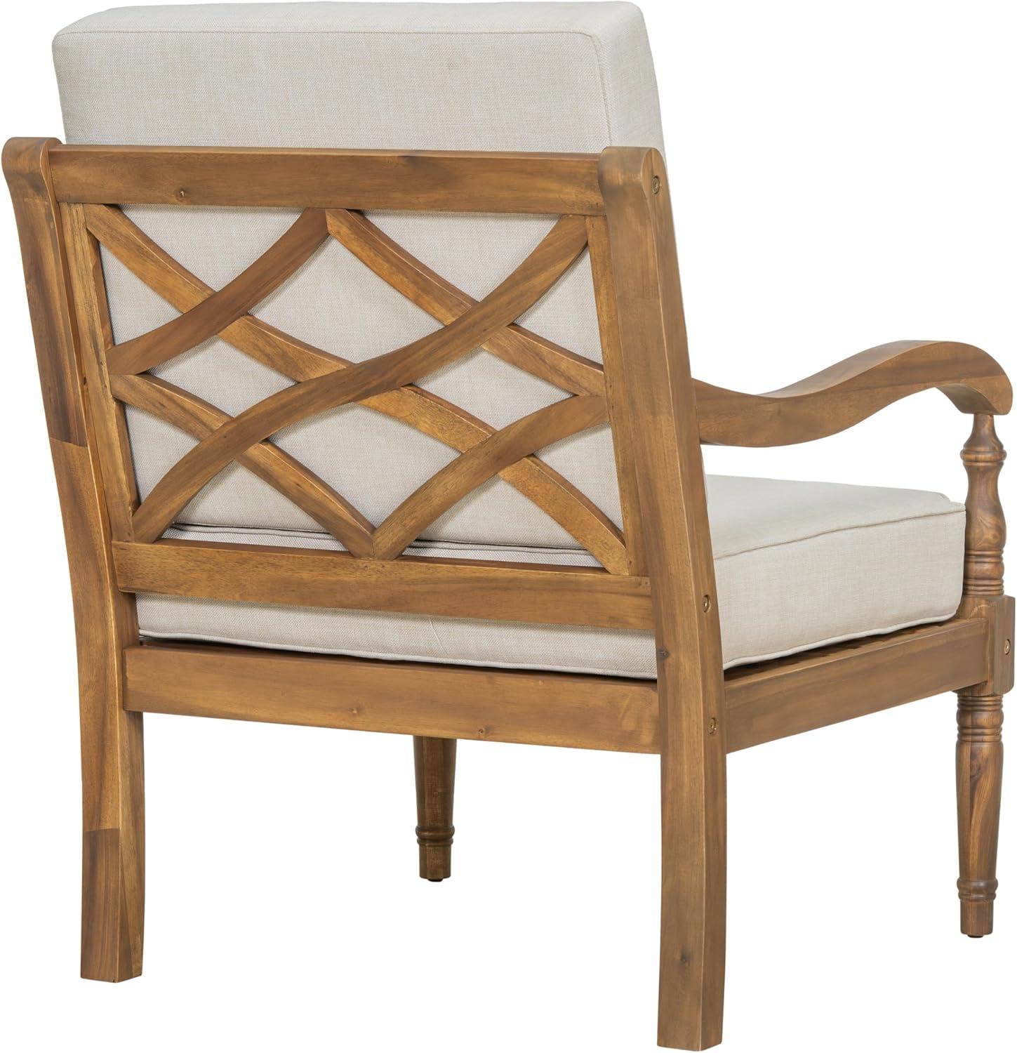 imageChristopher Knight Home Cuzz Acacia Wood Patio Chairs Set of 2 Outdoor Armchair with Thick Cushions Comfort Seating for Garden Backyard Wooden Lounge Chair Outdoor with Armrest Beige Natural