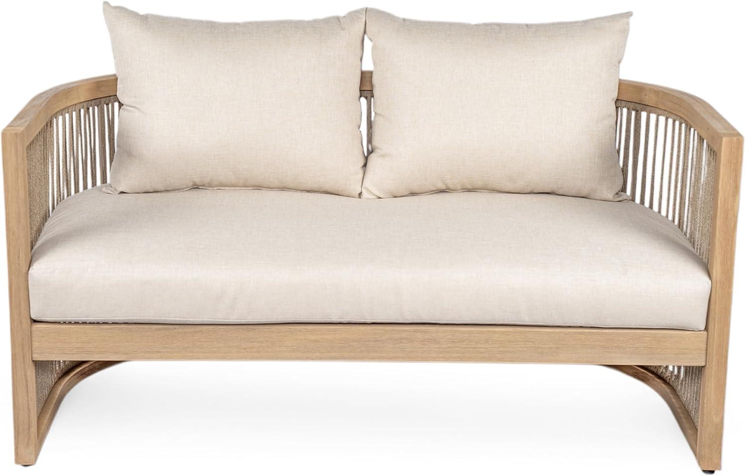 imageChristopher Knight Home Delbert Acacia Wood 4 Piece Patio Furniture Set Wooden Patio Conversation Set with Club ChairCoffee Table 4Seater Outdoor Loveseat Sofa Chair and Table Set NaturalBeige