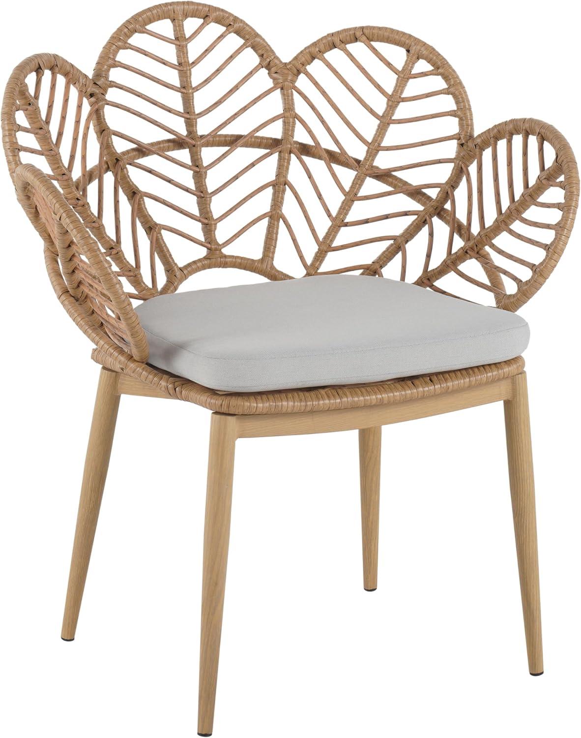 imageChristopher Knight Home Dessa 7 Pieces Dining Set Faux Rattan Dining Chairs PetalShaped Accent Chair Acacia Wood Table Slats Panel Design Table and Wicker Chairs Set for 6 Backyard TeakBeige