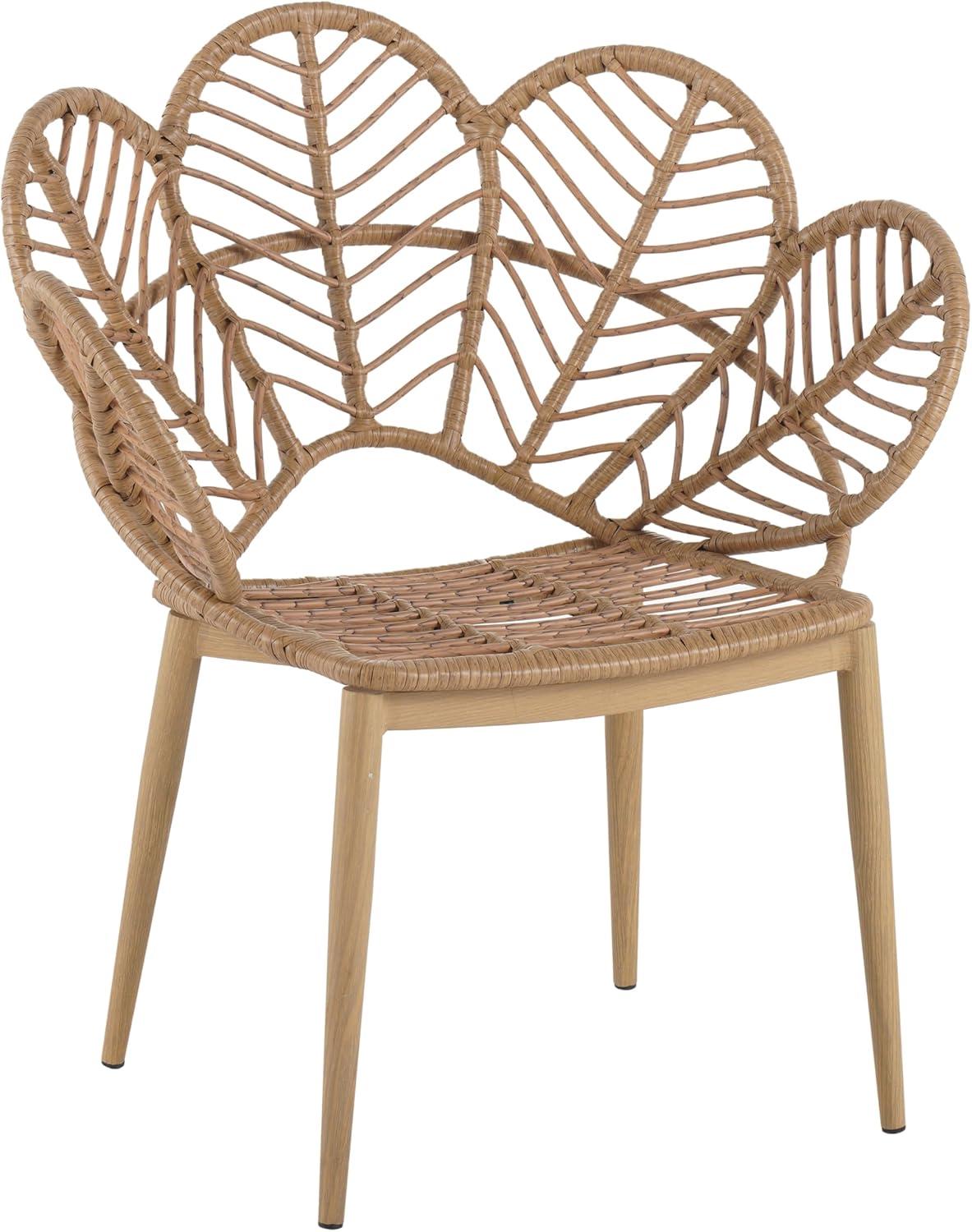 imageChristopher Knight Home Dessa 7 Pieces Dining Set Faux Rattan Dining Chairs PetalShaped Accent Chair Acacia Wood Table Slats Panel Design Table and Wicker Chairs Set for 6 Backyard TeakBeige